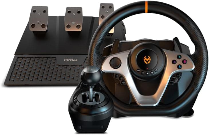Krom K-WHEEL PRO - NXKROMKWHLPRO - Conjunto de volante, pedais e alavanca de mudanças, cames no volante, 3 modos sensibilidade