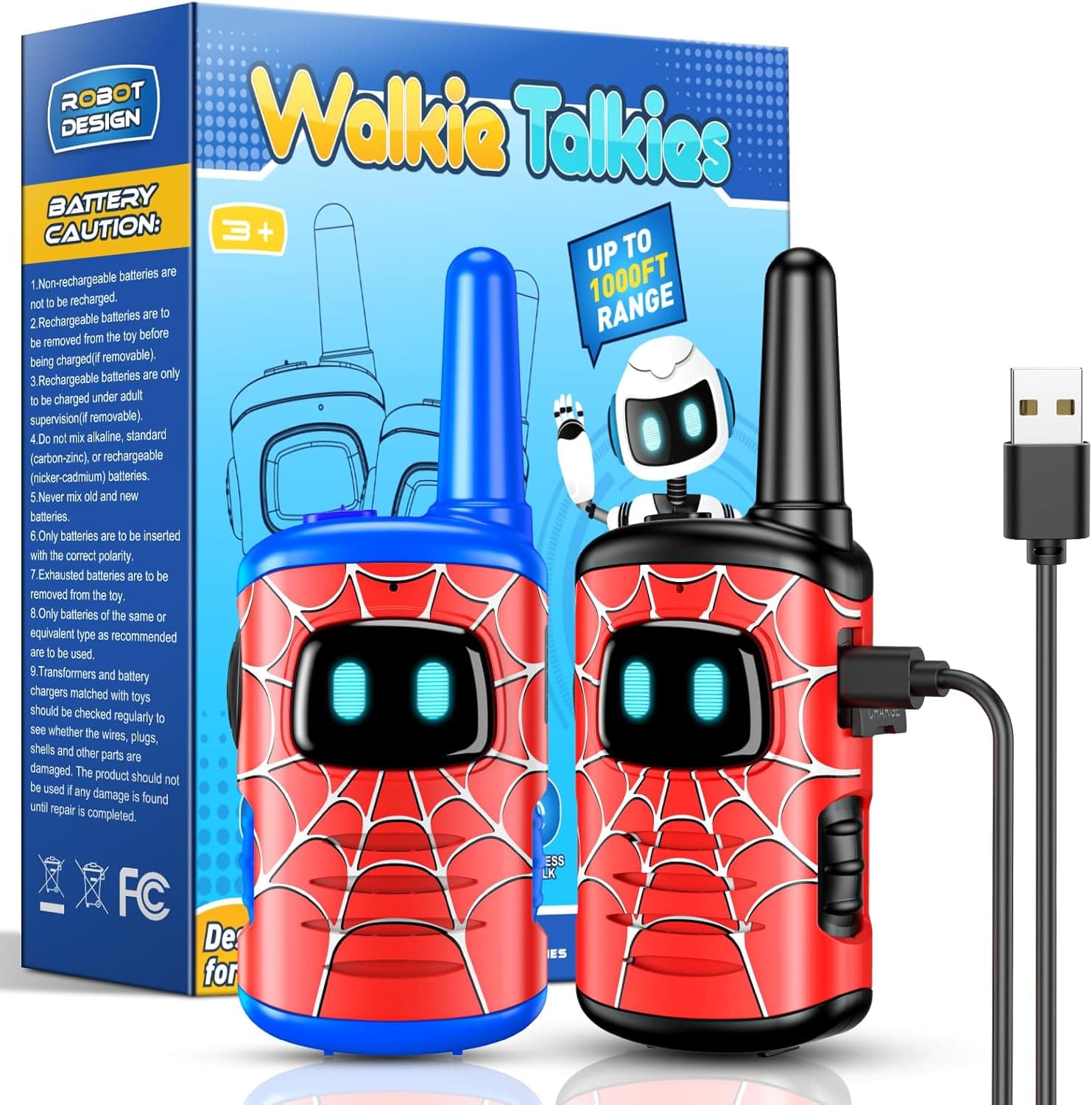 Toyokid Spider Walkie Talkie crianças recarregável, brinquedos para crianças 3 4 5 6 7 8 anos presente criança 3-10 anos jogos crianças 3-10 anos presentes de aniversário crianças escola Spider