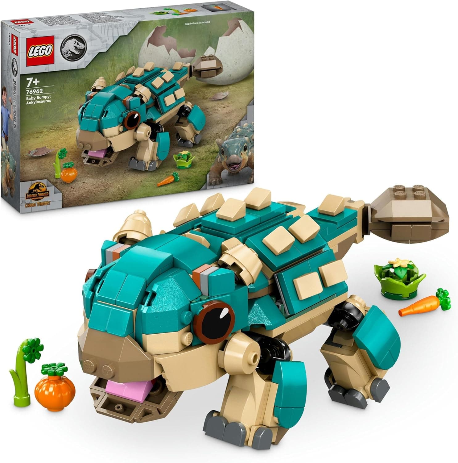 LEGO Jurassic World Bumpy bebé: Ankylosaurus dinossauro de brinquedo, figura articulada, presente para meninos e meninas de 7 anos ou mais fãs de acampamento cretáceo, conjunto de construção 76962