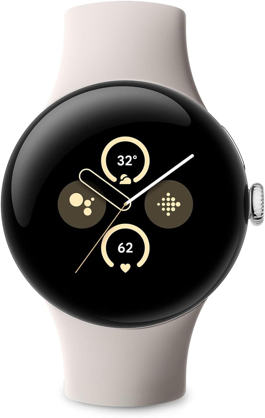 Google Pixel Watch 2 com Fitbit e Google - Controlo da frequência cardíaca, gestão do stress e segurança. Smartwatch Android - caixa de alumínio em tom prateado, correia desportiva em porcelana, Wi-Fi