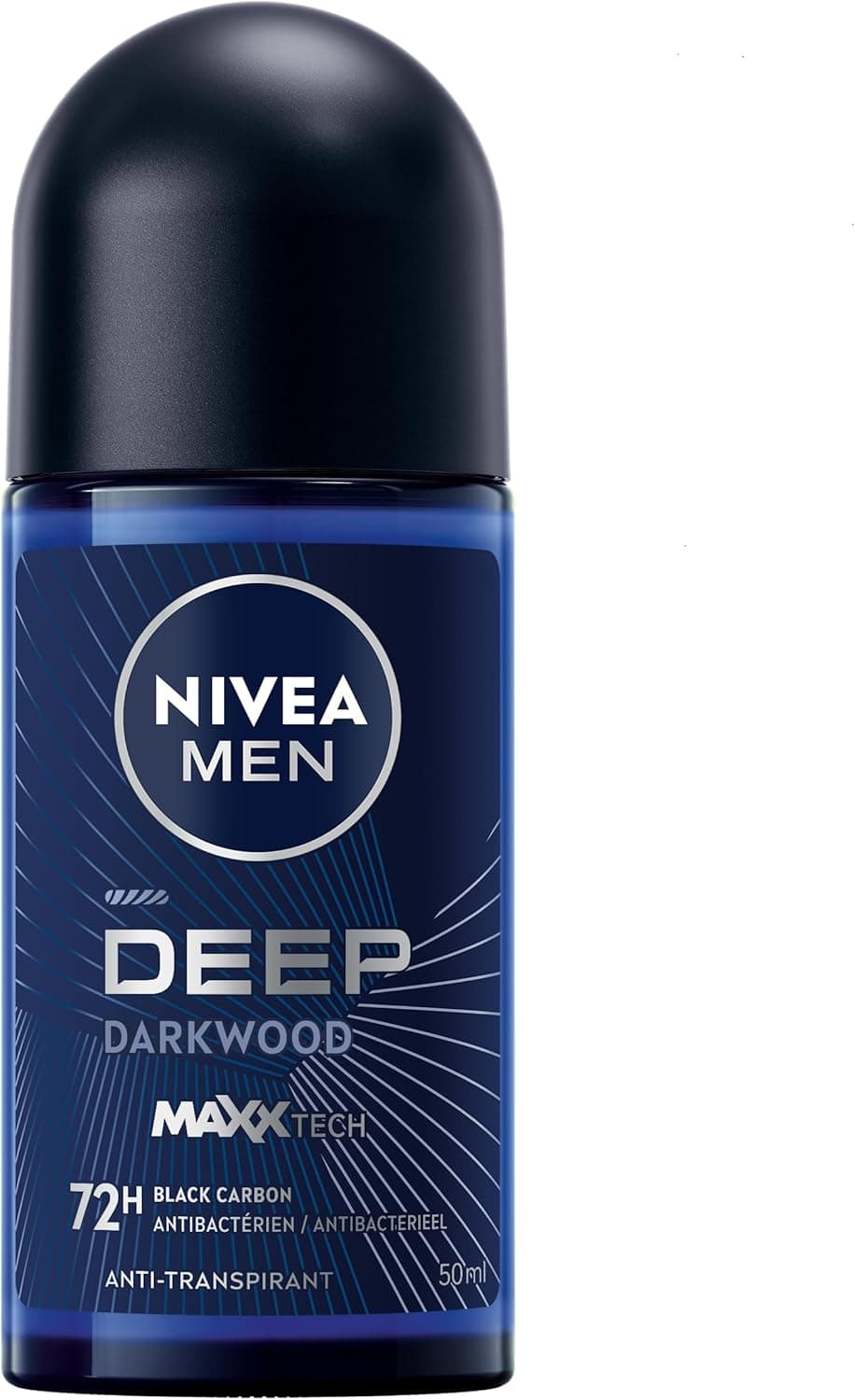 NIVEA MEN Deep Darkwood | Desodorizante roll-on masculino 72h anti-humidade e antibacteriano com fragrância amadeirada, 50 ml