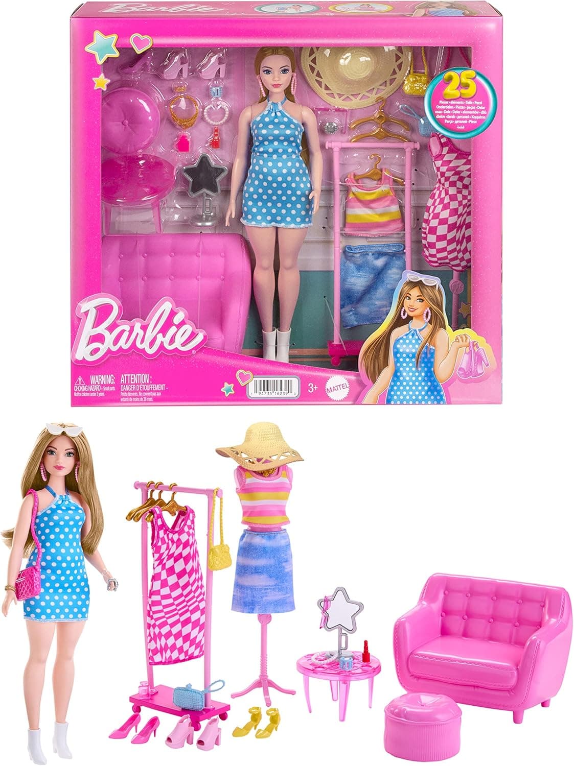 Barbie Estilista e armário boneca com acessórios de moda, brinquedo + 3 anos (Mattel HPL78)