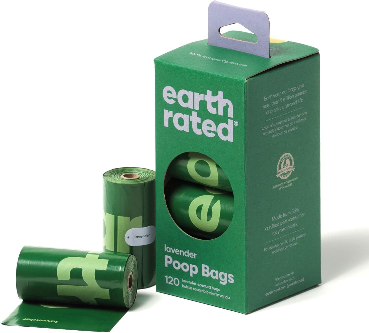 Earth Rated Sacos para fezes de cães, para animais de estimação à prova de fugas e extra grossos, adequados para cães de qualquer tamanho, rolos de recarga, aroma de lavanda, 120 unidades