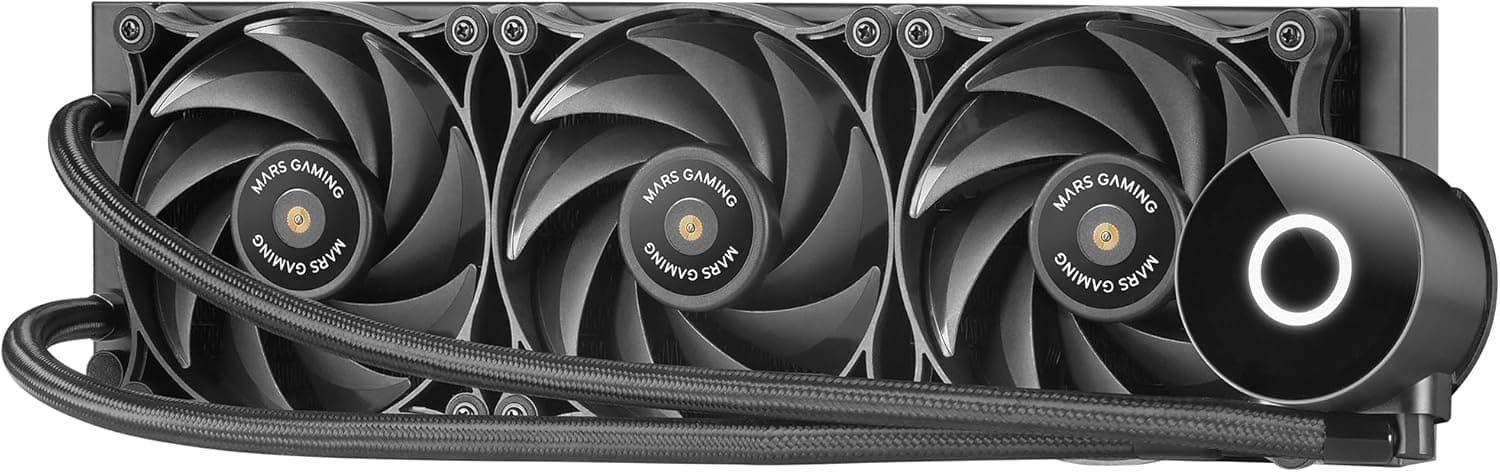 Mars Gaming ML-PRO360, refrigeração líquida profissional da CPU, TDP 600 W, 3 ventiladores FDB ultra-silenciosos, bomba Opti-Chamber com anel de iluminação branco, multisocket universal, preto