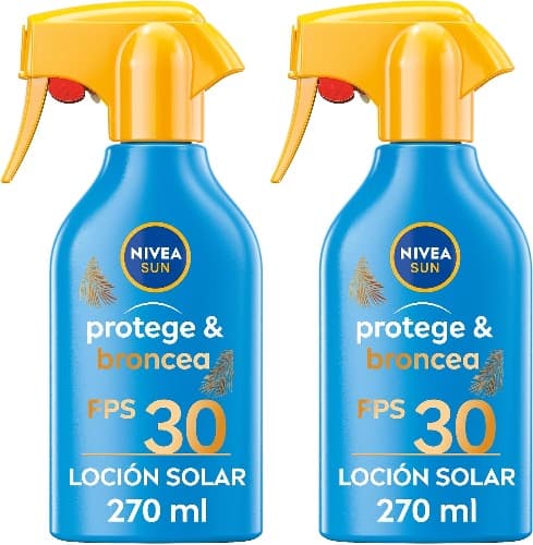 NIVEA SUN Protege & bronzea, spray solar FP30, protetor solar corporal, estimula o bronzeamento natural, com ativador de melanina, hidratante e resistente à água, todos os tipos de pele, 270 ml x2