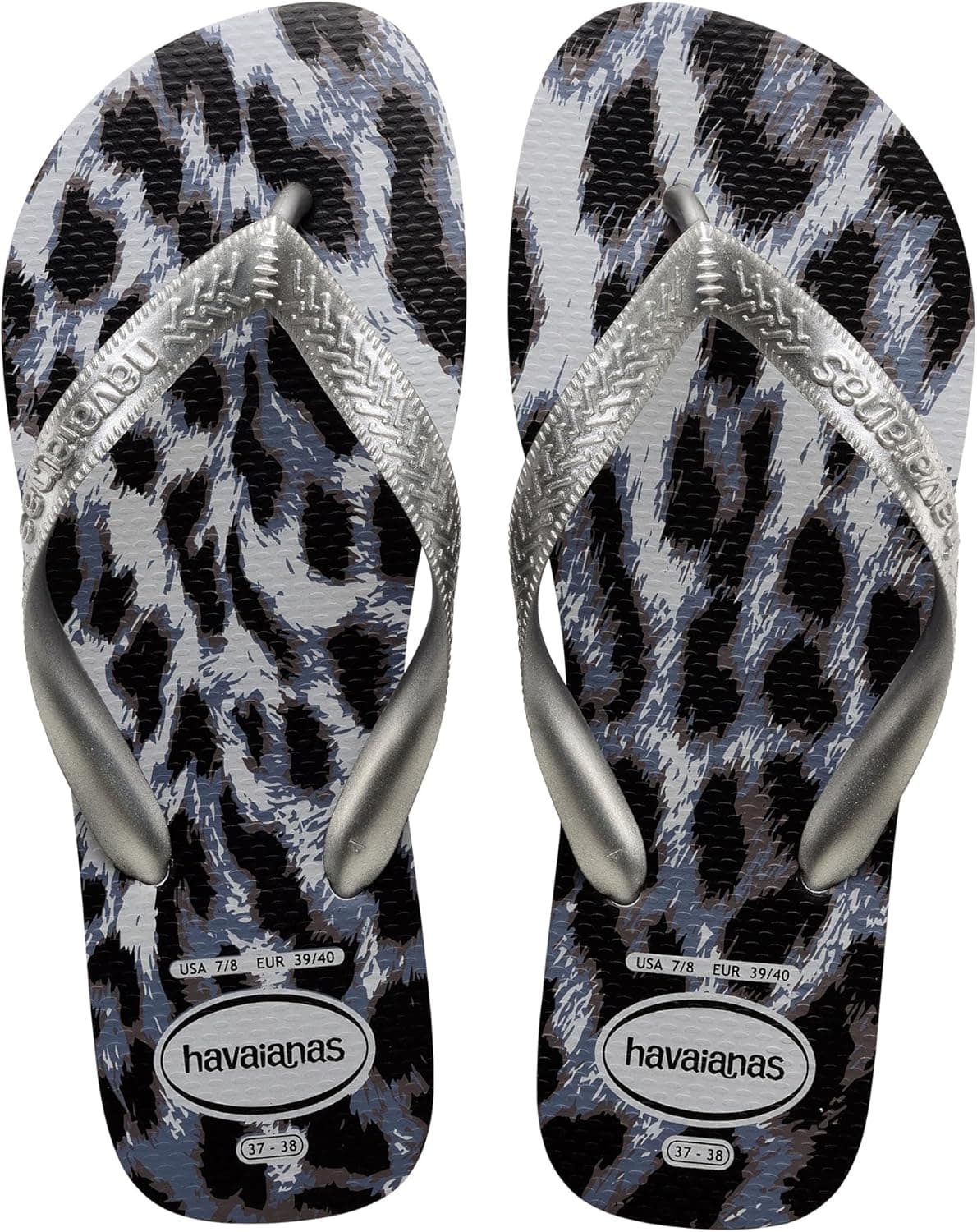 Havaianas - Top animais, chinelas, confortáveis, leves e duráveis, sola com estampado de animal Print, tiras largas e sola flexível, mulher
