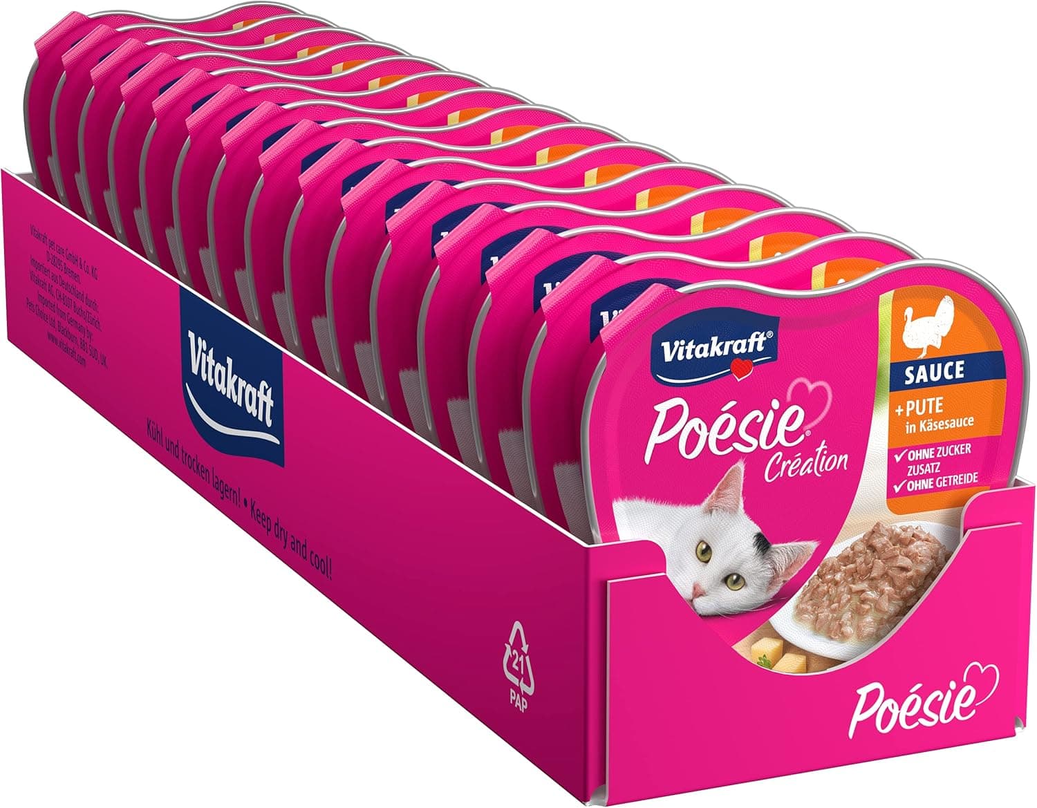 Vitakraft Poésie Création Comida húmida para gatos, comida para gatos, com peru em molho de queijo, canapés em molho fino, para gatos adultos, sem adição de açúcar (15 x 85 g)