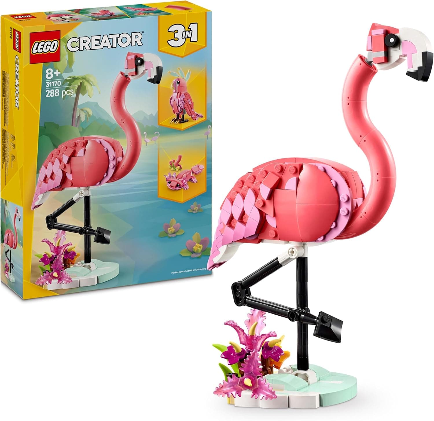 LEGO Creator 3 em 1 fauna selvagem: Flamingo rosa transformável em cacatua ou joilote de brinquedo, presente de Páscoa para meninas e meninos de 8 anos ou mais