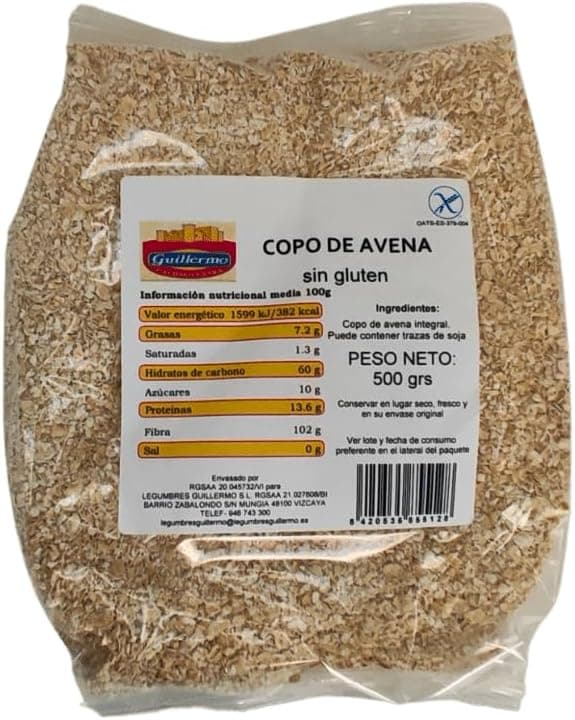 Guillermo | Flocos de aveia sem glúten - 500 g. | Perfeito para celíacos | rico em antioxidantes | Ajuda a reduzir o colesterol | Ajuda a perder peso