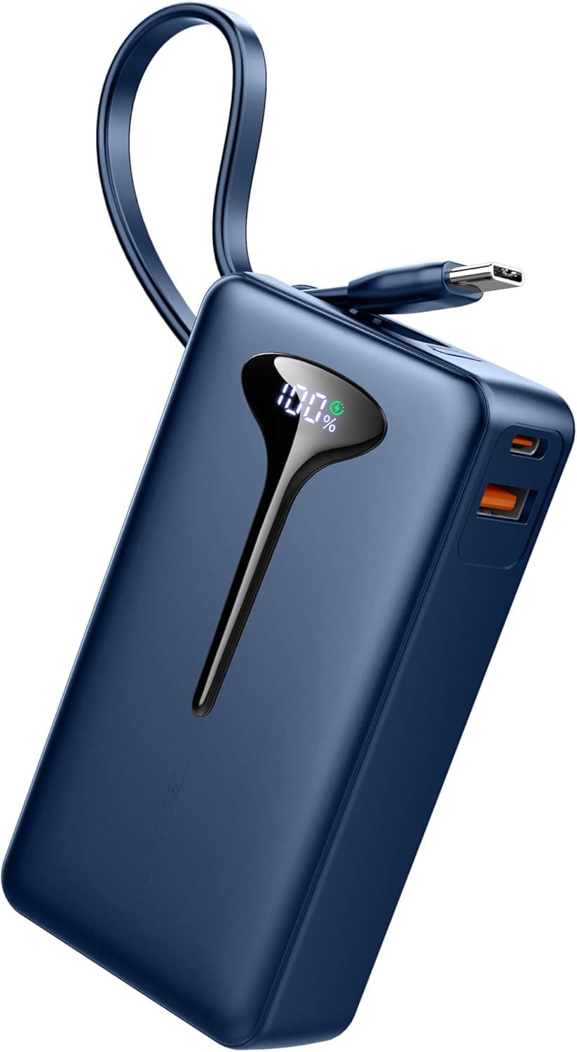 Bateria externa de carregamento rápido, Power Bank 10000 mAh 22,5 W bateria portátil com cabos integrados, bateria externa USB C In/Output, carregador portátil para iPhone/Samsung/Tablet etc