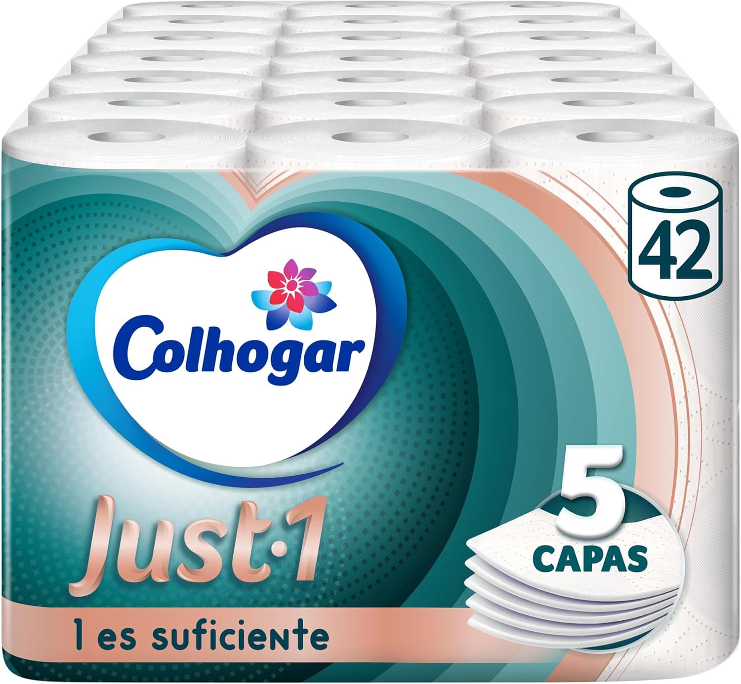 Colhogar Just 1 | Papel higiénico extra absorvente de 5 camadas ultra suave, 42 rolos