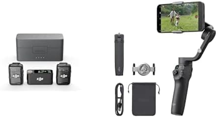 DJI Mic 2 (2 TX + 1 RX + Estojo de carregamento), tudo em um, microfone sem fios e estabilizador para smartphones OSMO Mobile 6, em três eixos para telemóveis, braço extensível