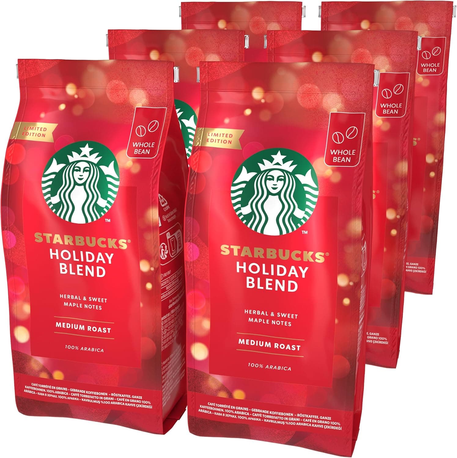 STARBUCKS Holiday Blend, torrada média, café em grão de 190 g (6 saco)
