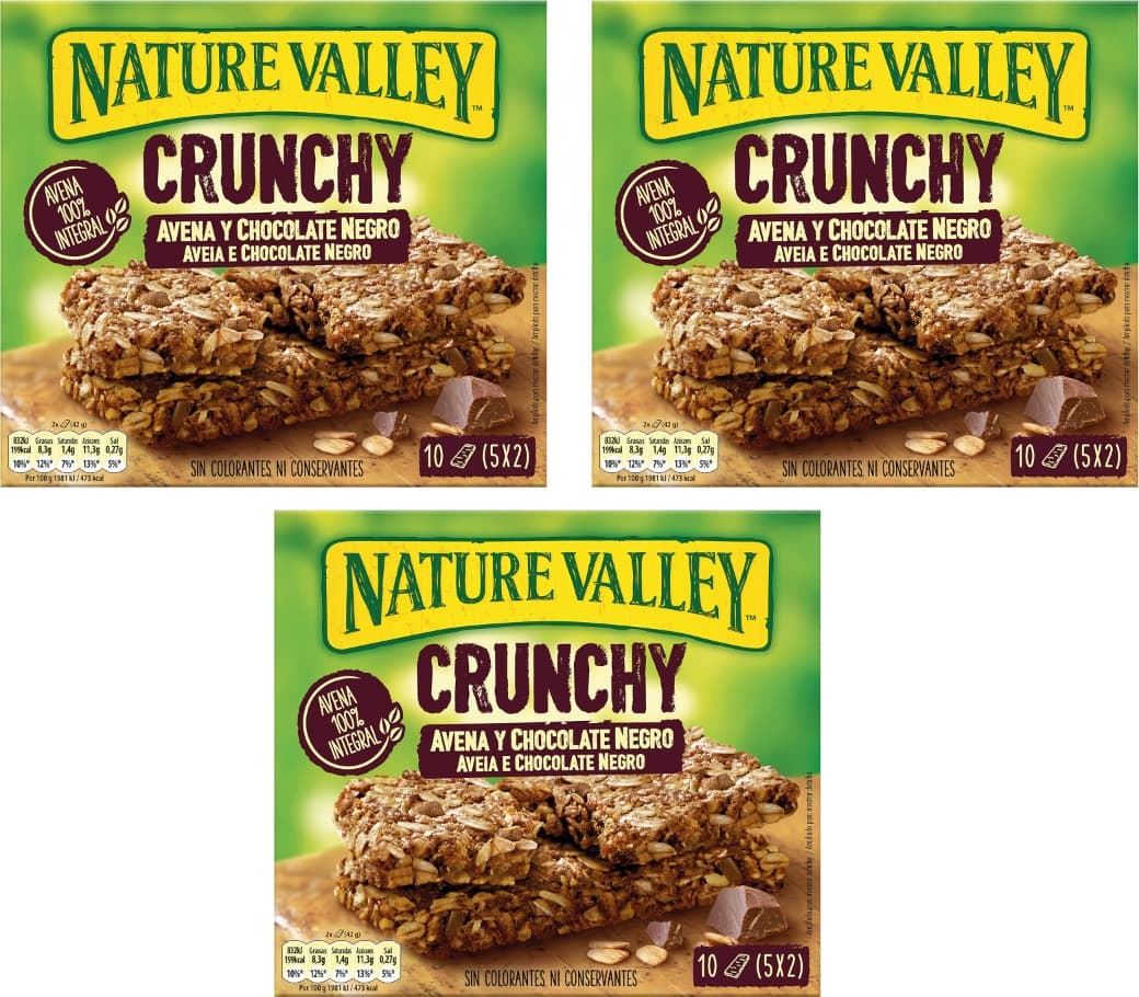 Nature Valley Crunchy | Barras de cereais com aveia e chocolate negro, 10 unidades x 3