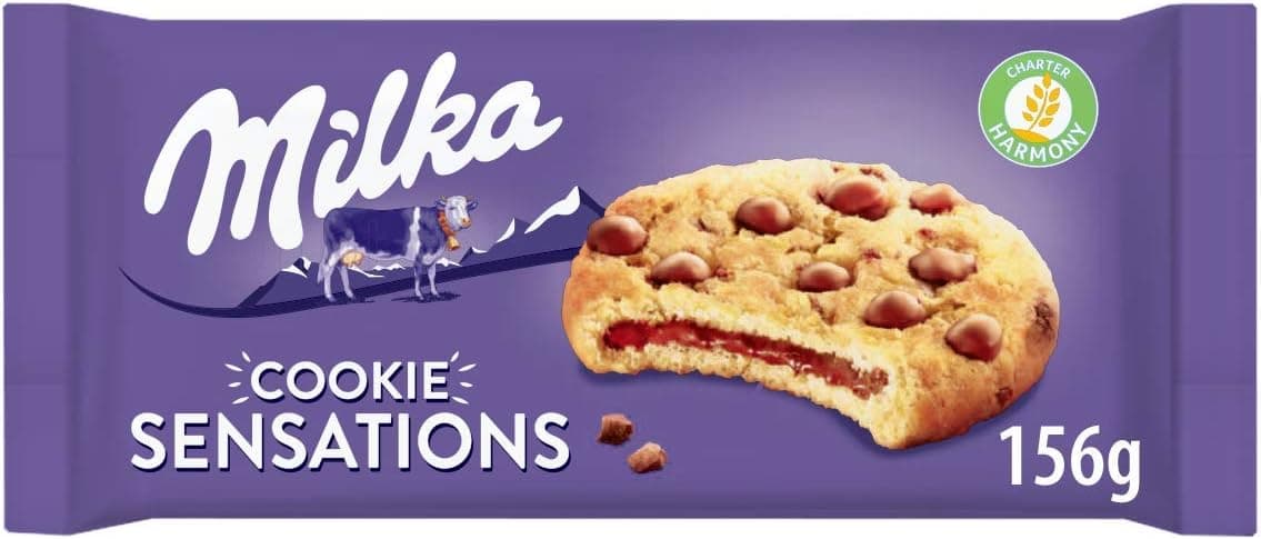 Milka Sensations Biscoito com pepitas de chocolate com leite e enchimento de chocolate com leite dos Alpes 156 g