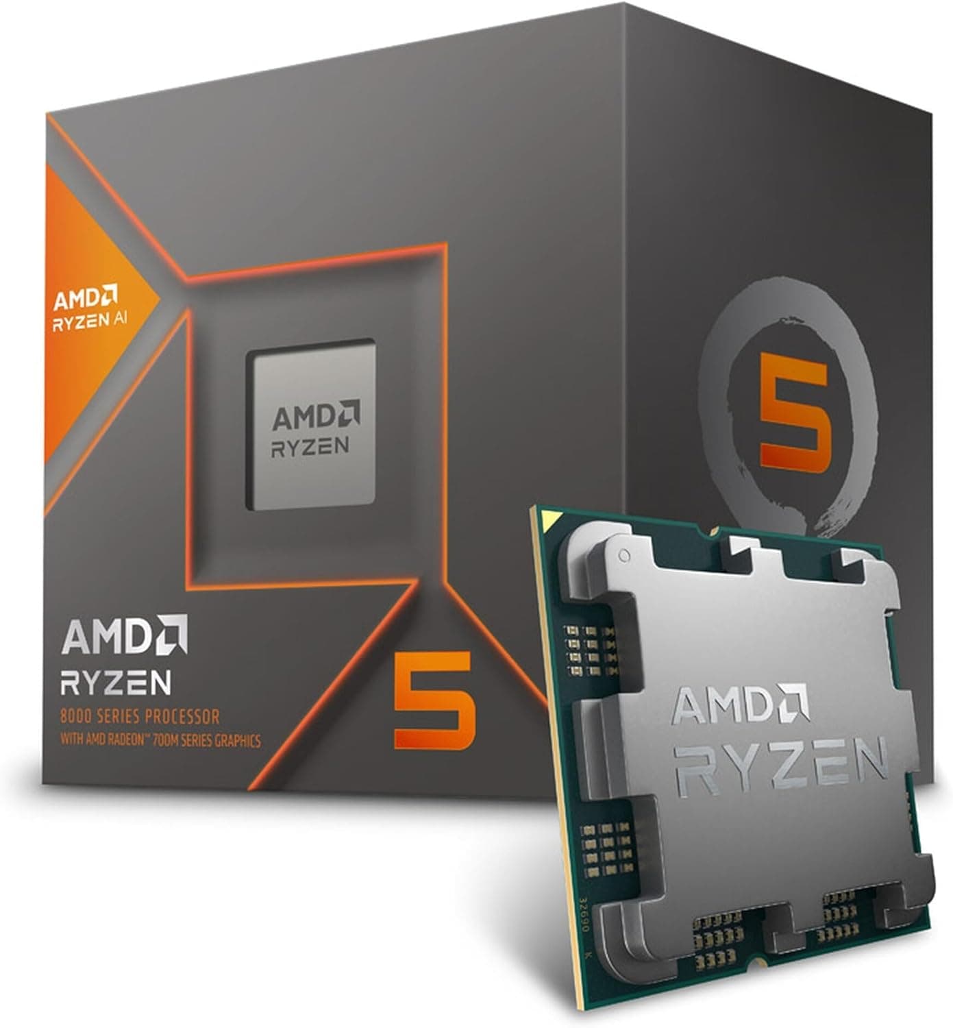 AMD Ryzen 5 8600G Processador com IA (placa gráfica Radeon integrada, Ryzen AI, 6 núcleos/12 threads, 65 W TDP, ocket AM5, 22 MB cache, relógio de aumento máximo. até 5,0 ghz, com ventilador Wraith
