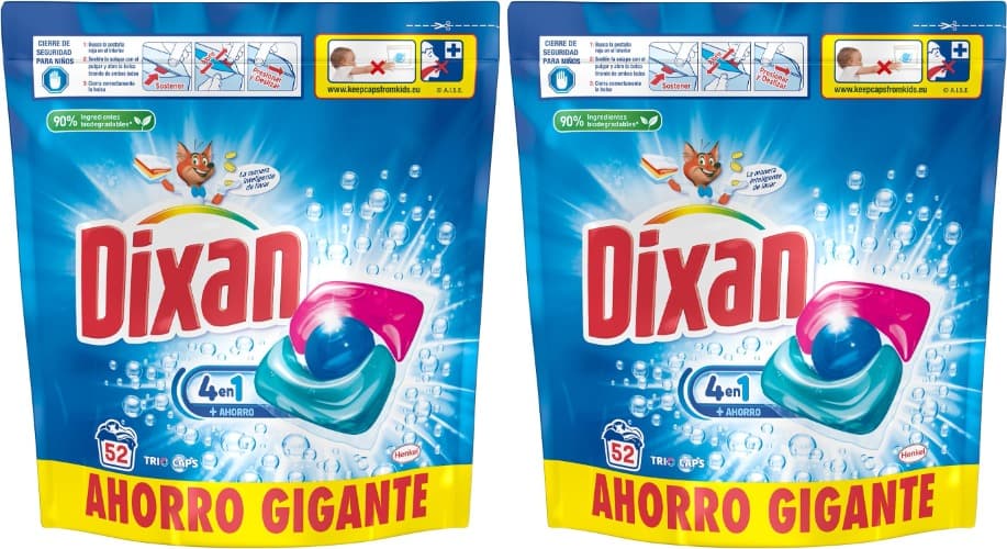 Dixan Total 4 1 detergente em cápsulas para máquina de lavar (52 lavagens), sabão para roupa branca e clara, limpeza, brilho e frescura num detergente