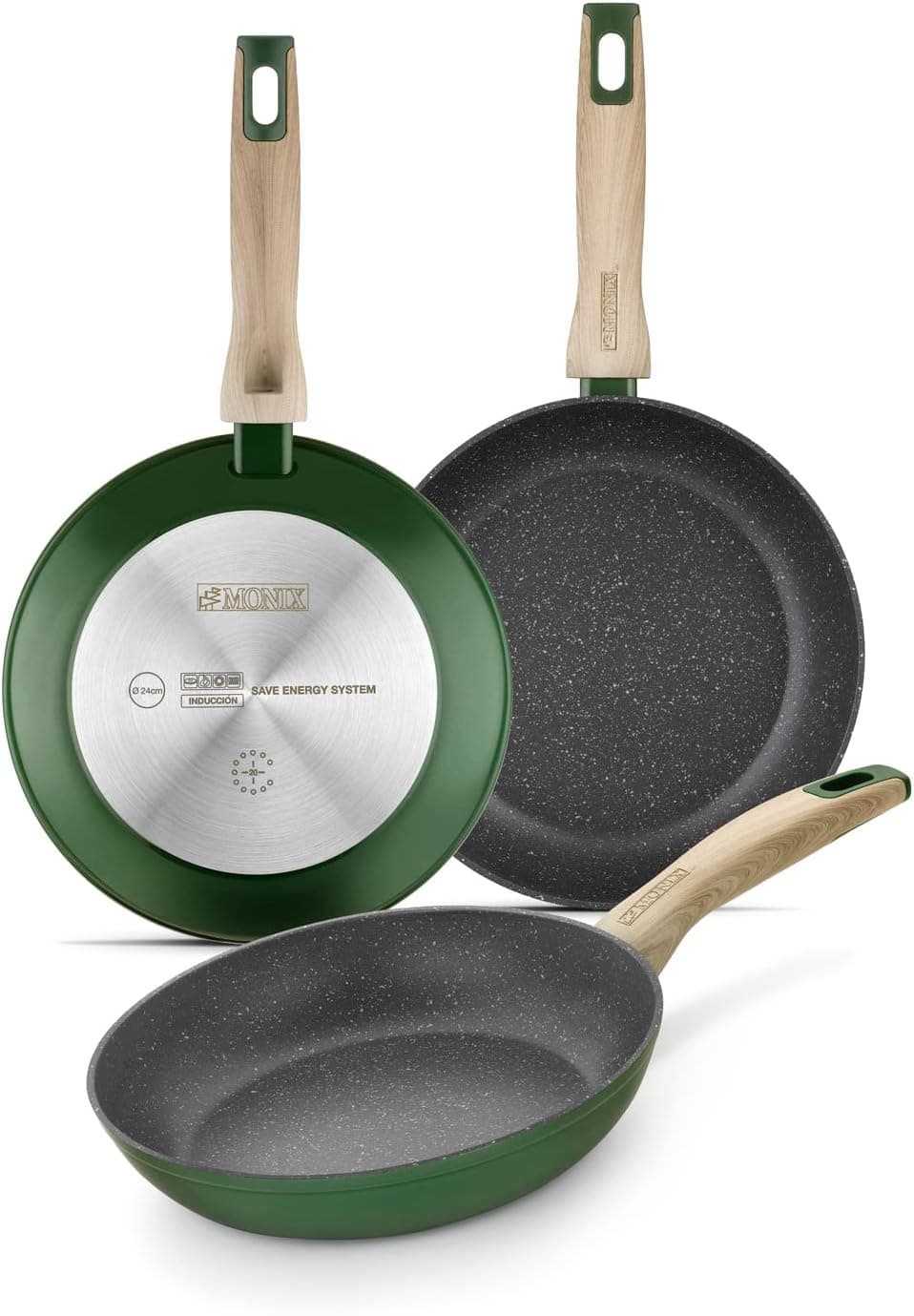 Monix Amazonia | Conjunto de 3 frigideiras antiaderentes em alumínio forjado 18 22 e 26 cm compatíveis com indução
