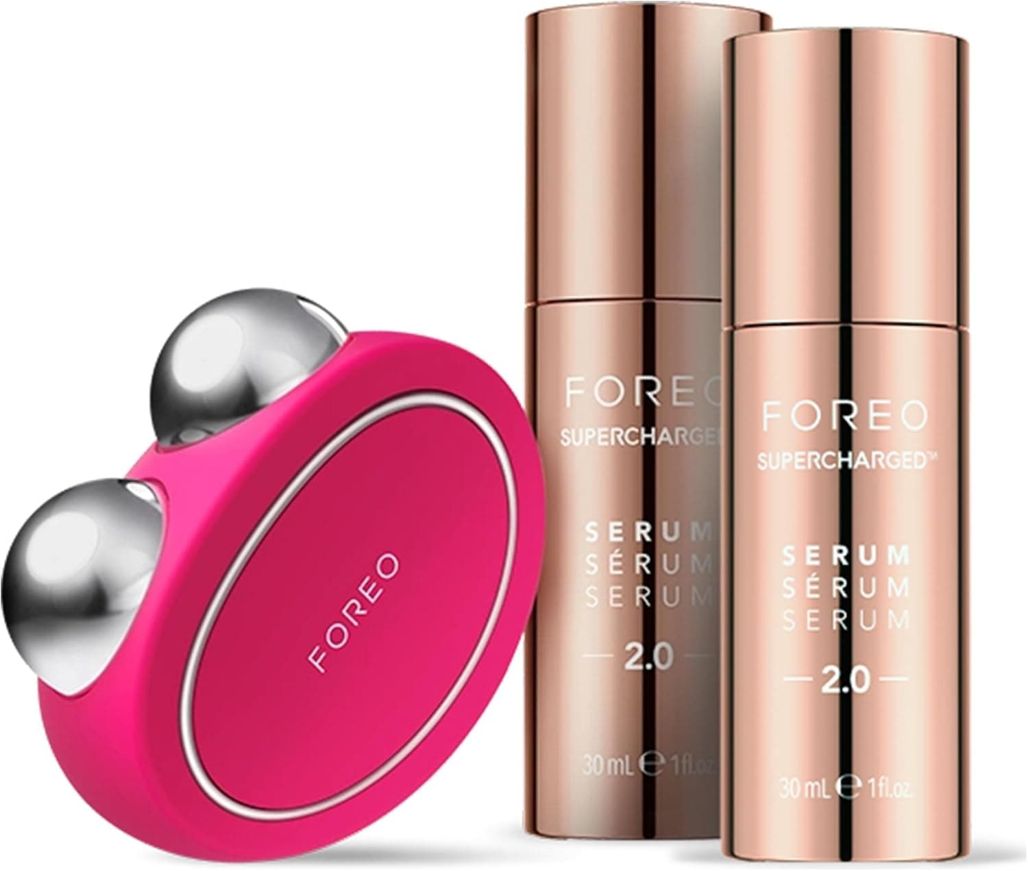 FOREO Embalagem de urso anti-idade: dispositivo facial de microcorrente Bear 2 soros condutores de 1 onça líquida, massajador facial antienvelhecimento