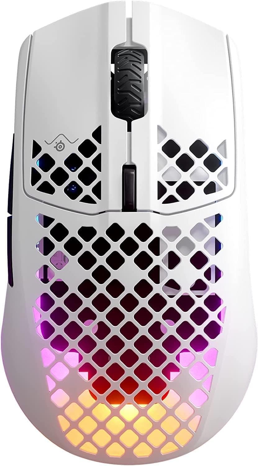 SteelSeries Aerox 3 Wireless Rato gaming perfurado RGB - design ultraleve resistente à água, sensor ótico TrueMove Air 18K DPI - Snow