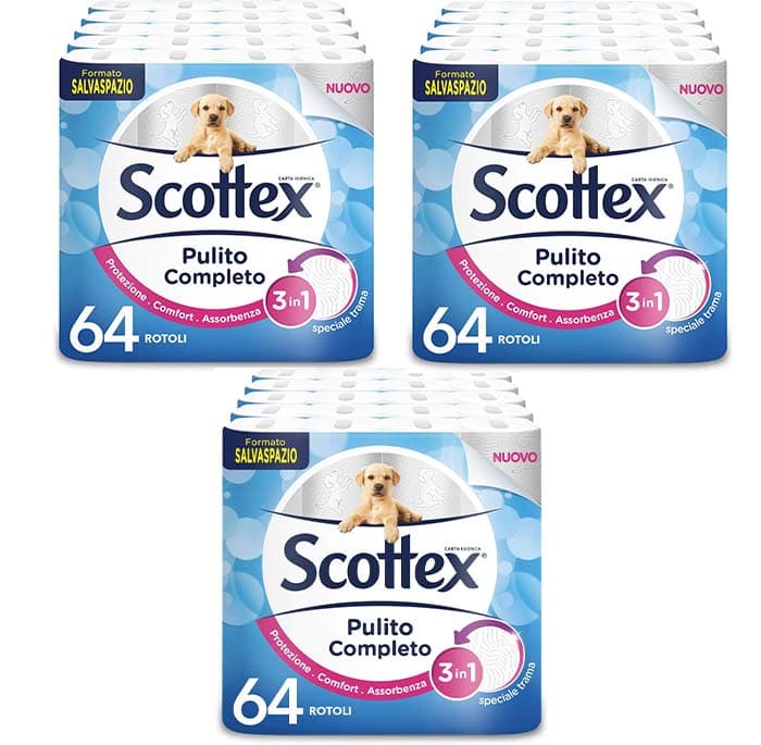 Scottex Papel higiénico salvaspazio, 64 rolos x 3