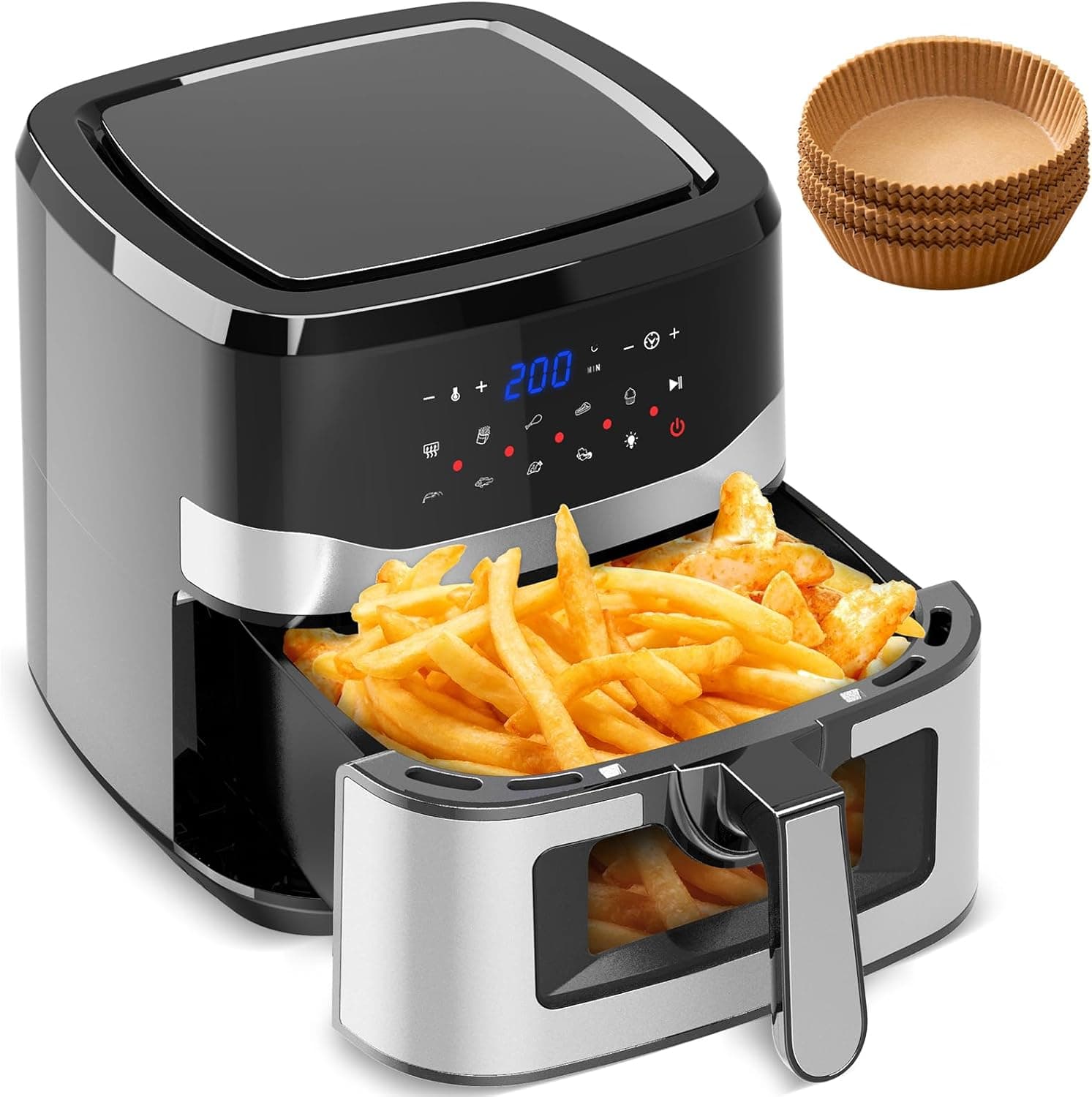 Gidgimo Frigideira de ar 8,5 L, Air Fryer, 1785 W, tecnologia RapidFry, 9 funções pré-estabelecidas, ecrã tátil, janela transparente, adequada para famílias de 6-8 pessoas, até 200 °C e 60 min