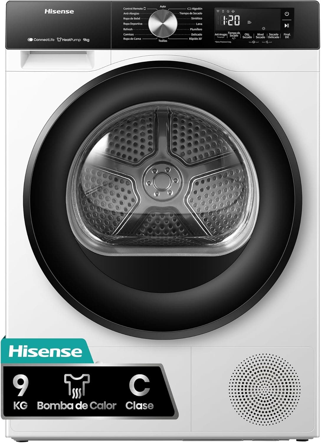Hisense DH3S902BW3 | Máquina de secar roupa 9 kg com função Auto Dry e cuidados anti-rugas Classe A+++