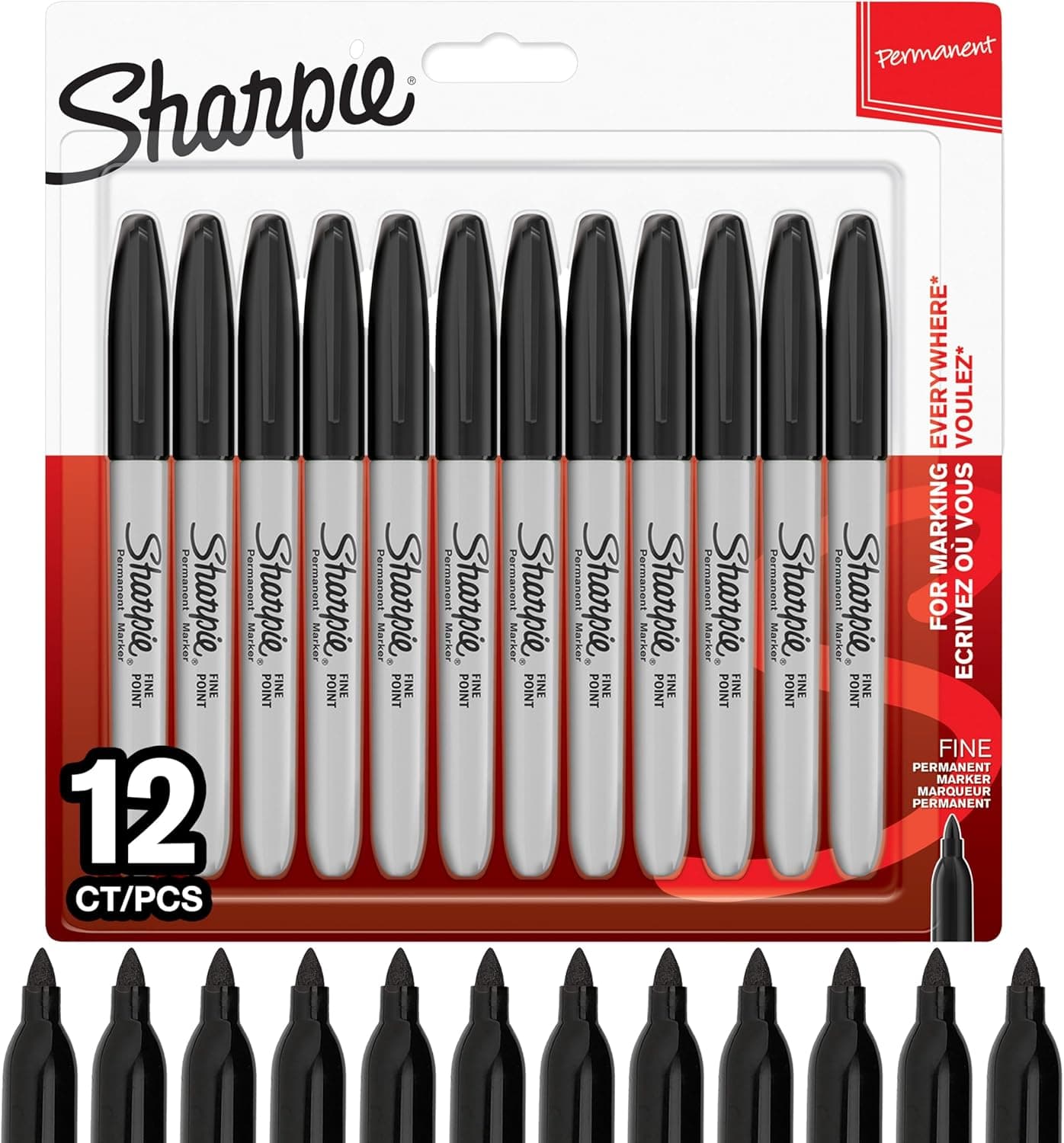 SHARPIE marcadores permanentes | ponta fina | cor preta | pacote de 12 marcadores | material escolar ideal