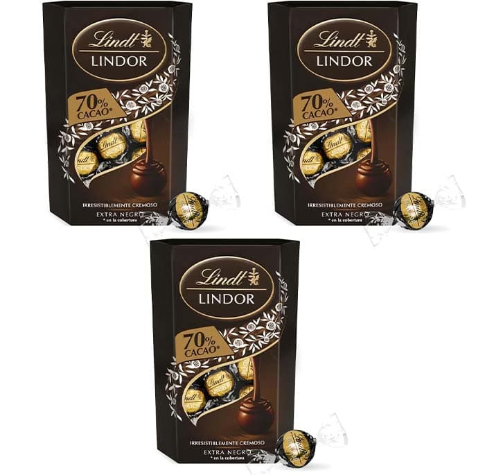 Lindt bombons LINDOR CORNET chocolate preto a 70% de cacau, deliciosa gostosa com interior de chocolate cremoso, 200 g x 3