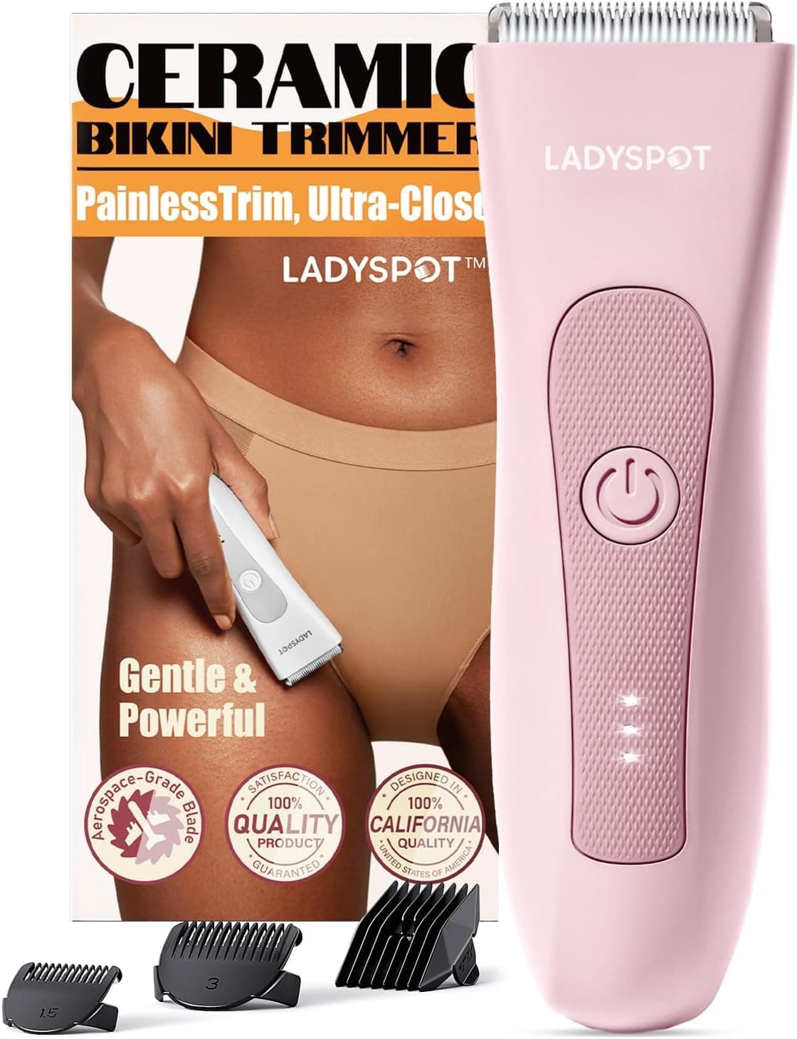 Máquina de barbear para mulher zona íntima, máquina de barbear mulher com 3 protetores e cabeças de lâminas de cerâmica substituíveis, IPX7 impermeável, máquina de barbear mulher púbis, aparador