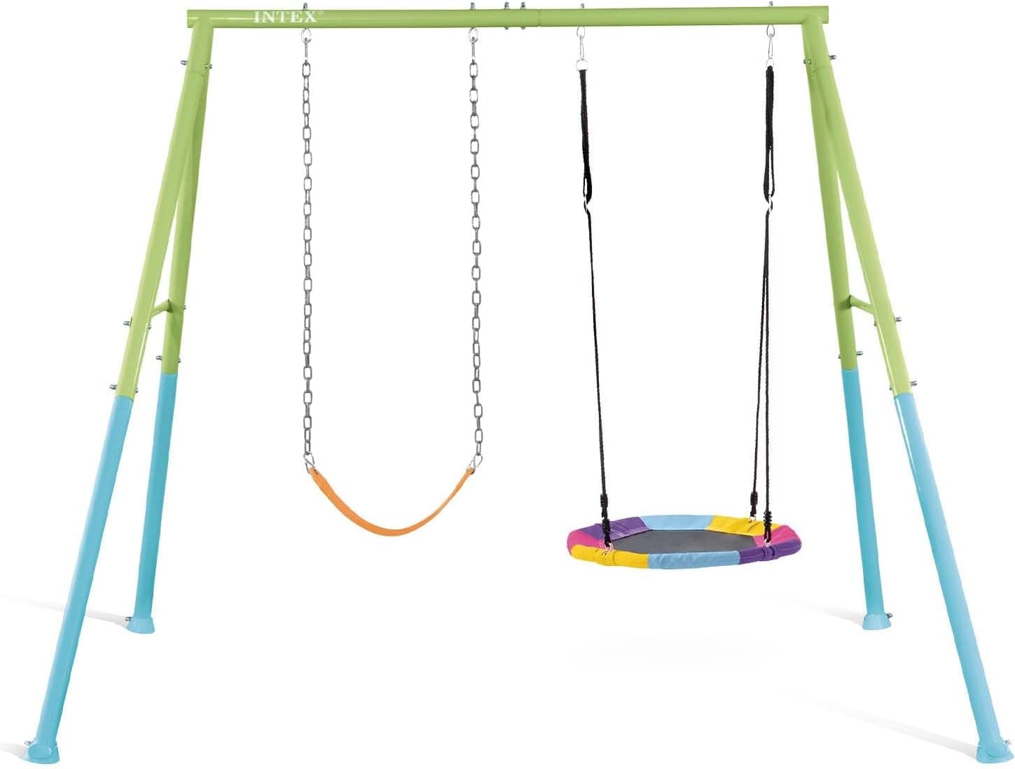 Intex Balanço infantil com assento e ninho, 254 x 235 x 200 cm, regulável em altura, tubos de aço, balanços para crianças de 3 a 10 anos, ideal para jogos ao ar livre, certificado CE (59004)