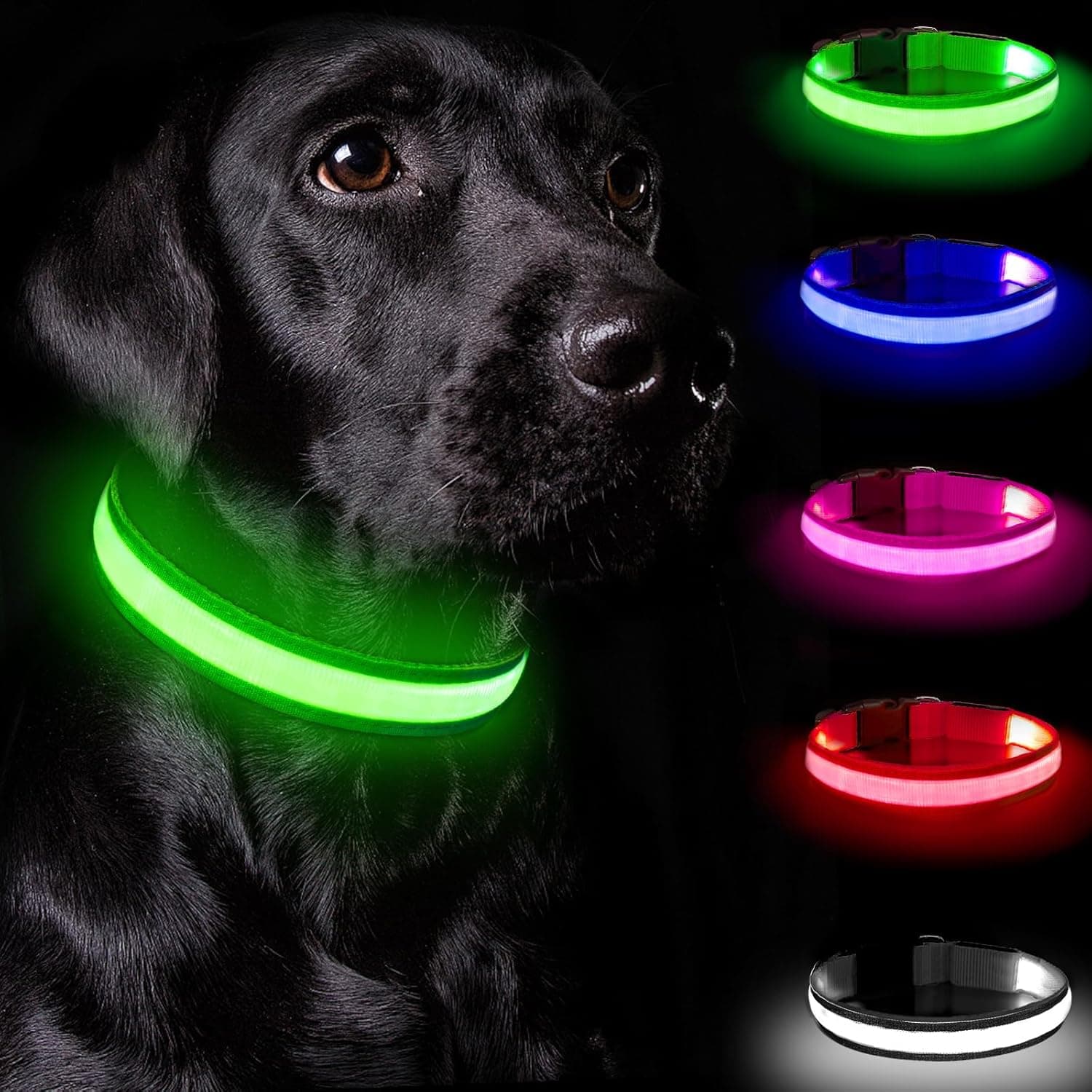 Nepfaivy Coleira luminosa para cães recarregável - coleira cão luz impermeável com 3 modos de luz, ajustável coleiras LED para cães pequenos, médios e grandes (verde -S)