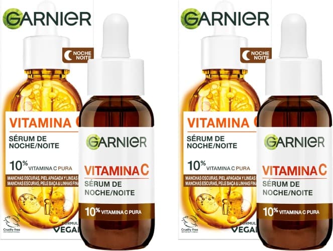 Garnier Sérum de noite antimanchas, com 10% de vitamina C pura. Resultados clinicamente testados em manchas escuras, pele desligada e linhas finas, 30 ml x 2