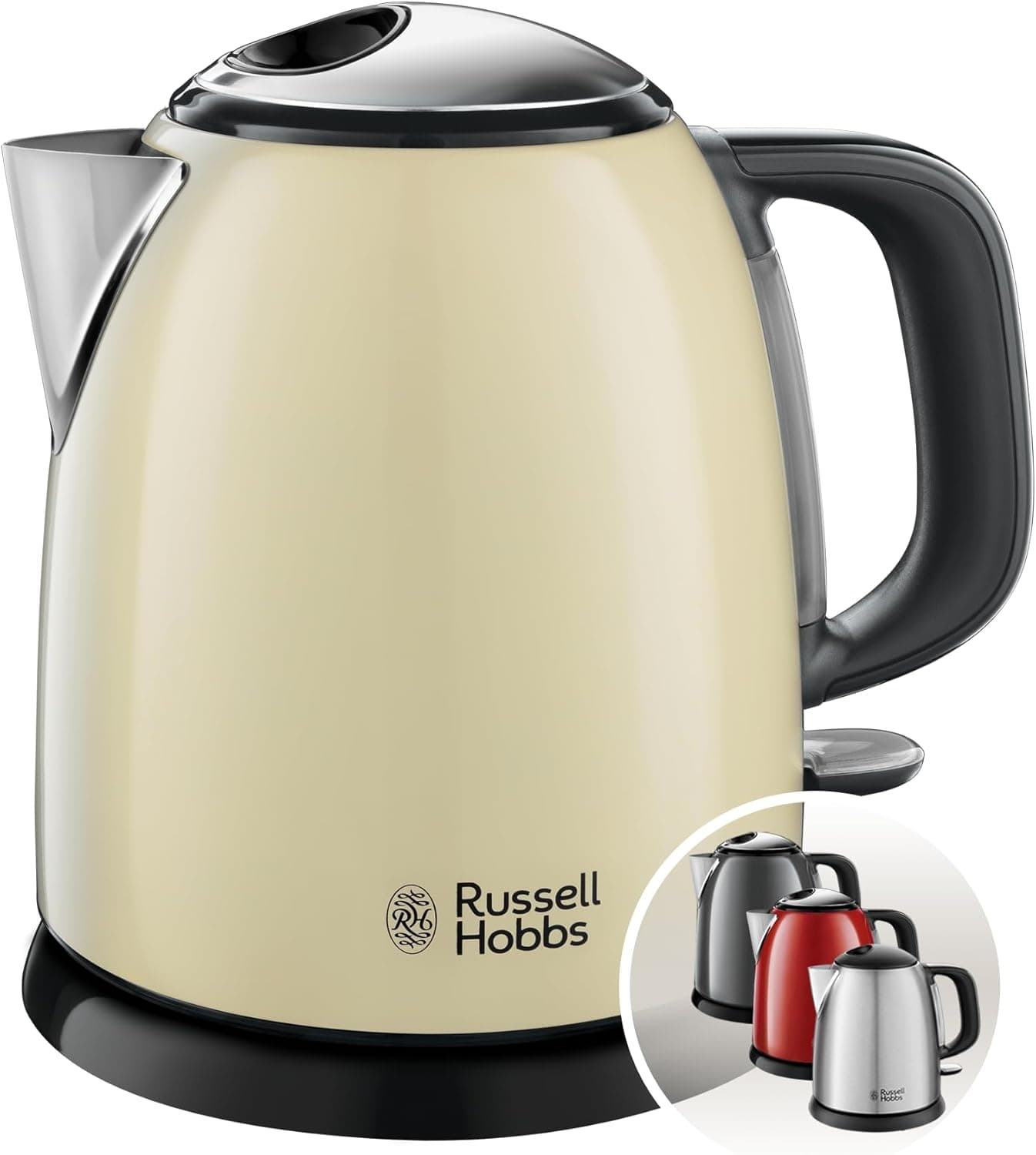 Russell Hobbs Colours Plus 24994-70 | Chaleira elétrica compacta de 1 litro em inox com ebulição rápida, filtro removível e base de 360°