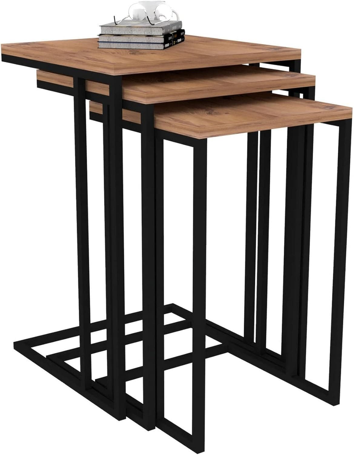 Mesa de ninho, 100% placa de aglomerado revestido a melamina, cor Atlantic preto