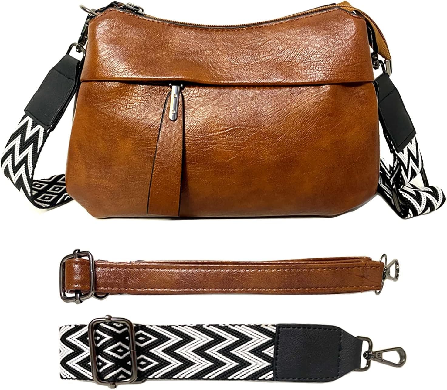 ehsbuy | Mala tiracolo em pele para mulher com alça larga ajustável e removível, castanha