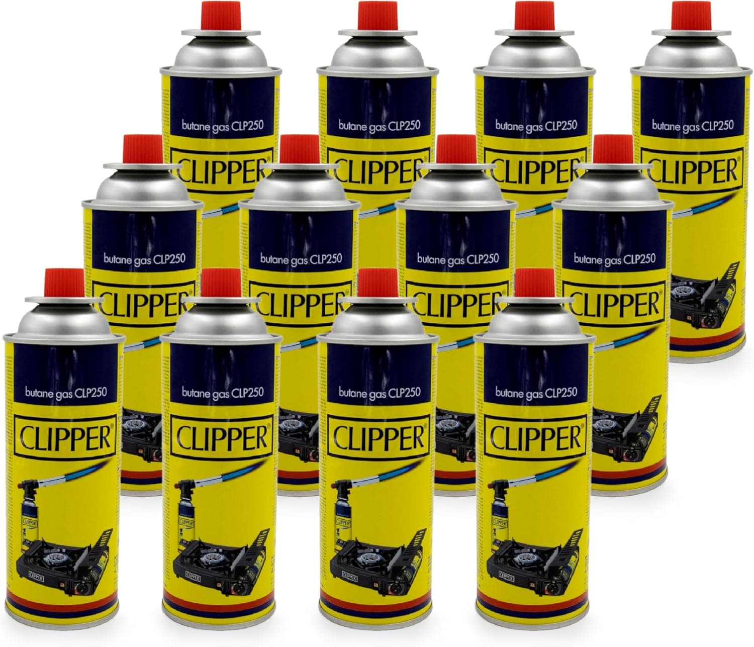 HIBRON 12 Clipper cartuchos de gás butano 400 ml para parafusos e queimadores, compatível com a maioria dos parafusos de campismo