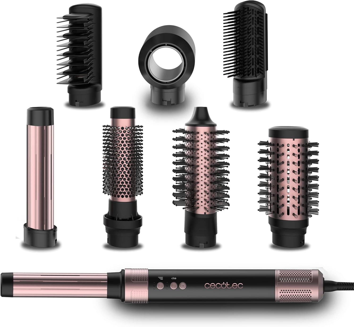 Cecotec CermicCare AirGlam Black Escova de ar 8 em 1. 1400 W, Digital Brushless 11000 rpm, placas de cerâmica, tecnologia coanda, íons negativos, 3 temperaturas, ar frio, cabo de 360 °