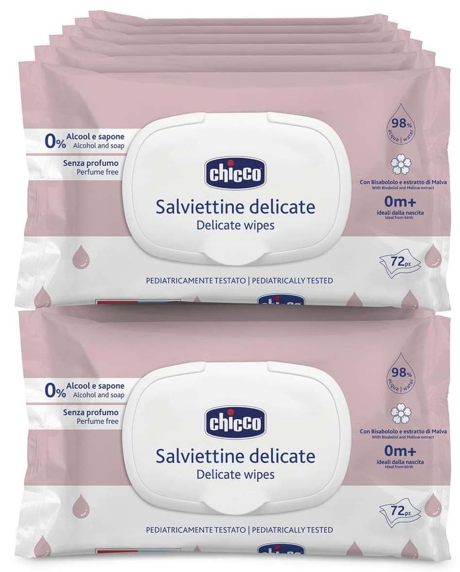 Toalhetes para bebés delicados e multiusos com clipe, sem álcool, adequados para peles sensíveis, megapack de 864 toalhetes, 12 pacotes de 72 toalhetes cada
