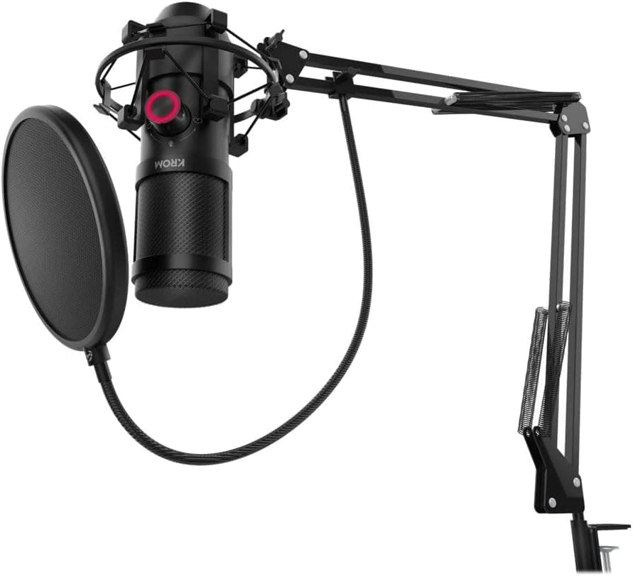 KROM KAPSULE - NXKROMKPSL Kit de microfone Streaming, unidirecional com dois condensadores de cápsula, áudio de 3,5 mm, armação anti-choque e filtro pop. Compatível com Windows e Macos