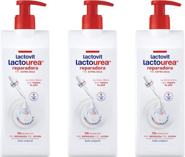 Lactovit - Leite corporal reparador de lactourea com proteção de cálcio, para peles secas e extra secas, 400 ml x 3