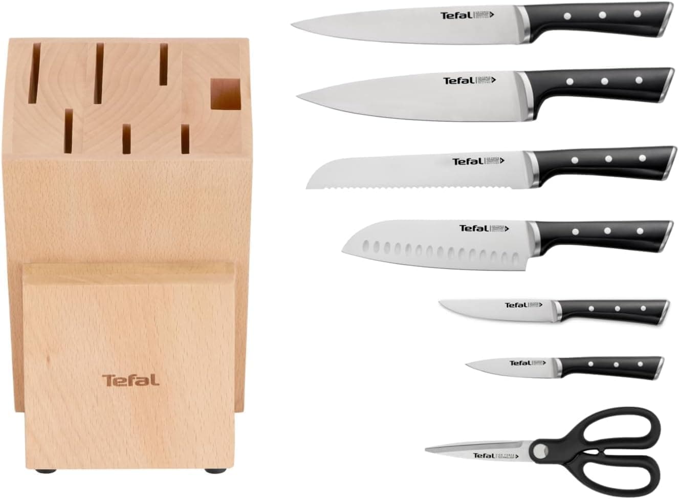 Tefal Ice Force | Bloco com 6 facas em aço inoxidável e tesoura de cozinha