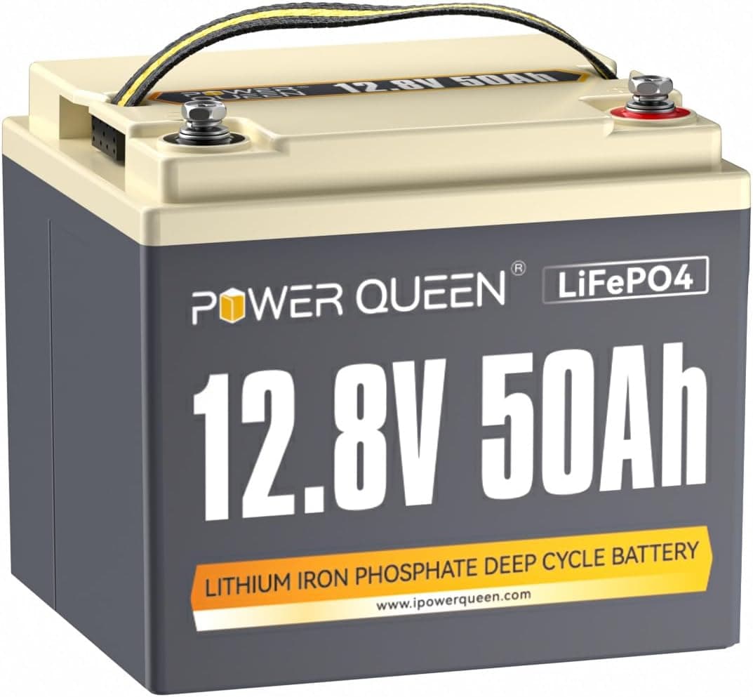 Power Queen 12 V 50 Ah LiFePO4 | Bateria de lítio recarregável com BMS integrado para sistemas solares, campismo e veículos elétricos