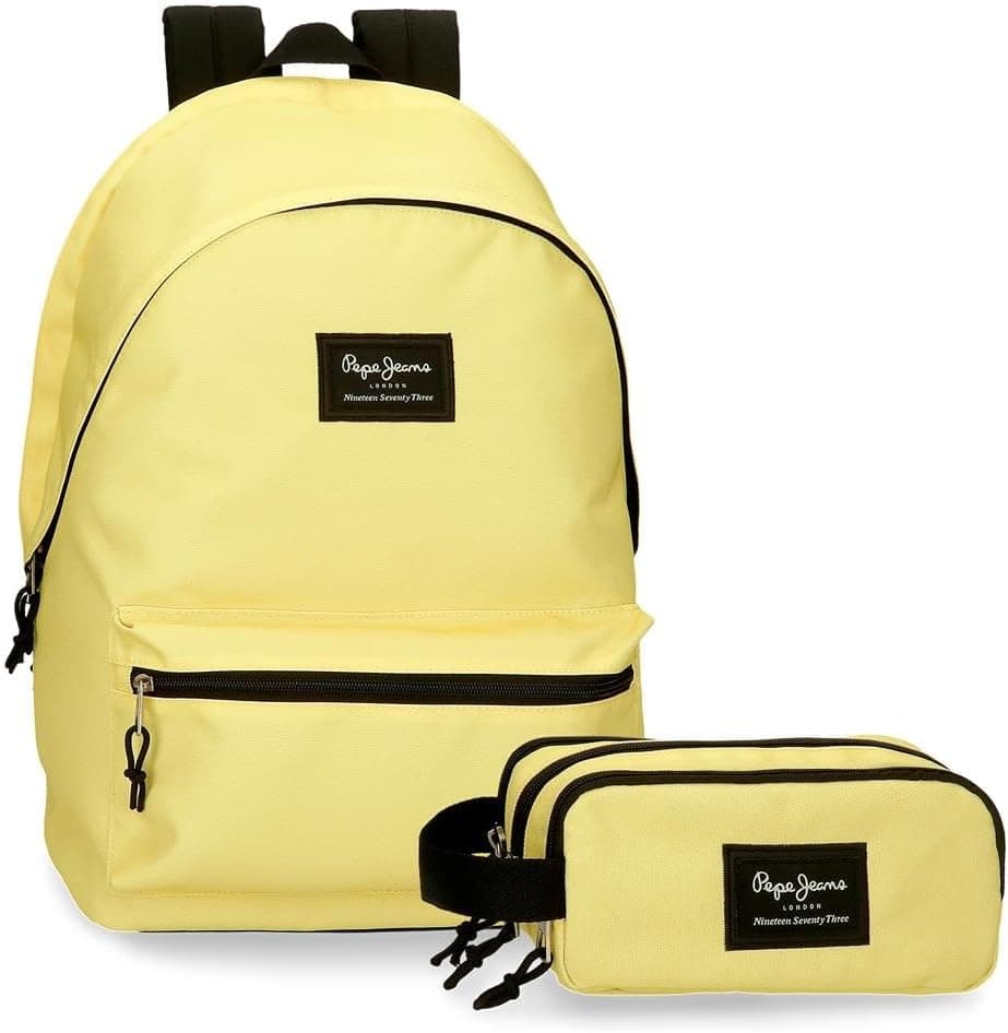 Pepe Jeans Aris Mochila para portátil compartimento duplo portátil 15,6 polegadas 31 x 44 x 17,5 cm mochila escolar poliéster by Joumma Bags, Amarelo claro, Mochila + estojo