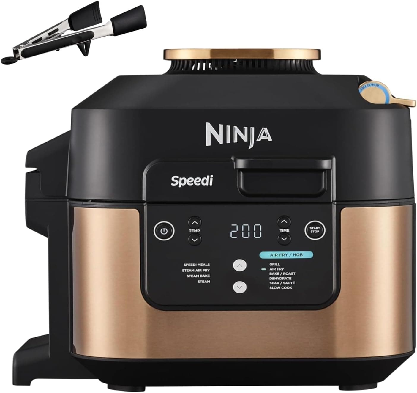 Ninja Speedi Panela Expressa Multifunção Rápida, Panela Elétrica com Fritadeira Ar 5,7 L, 10 em 1, Fritadeira sem óleo, forno, cozimento lento, a vapor e mais, 4 porções em 15 min, preto e cobre