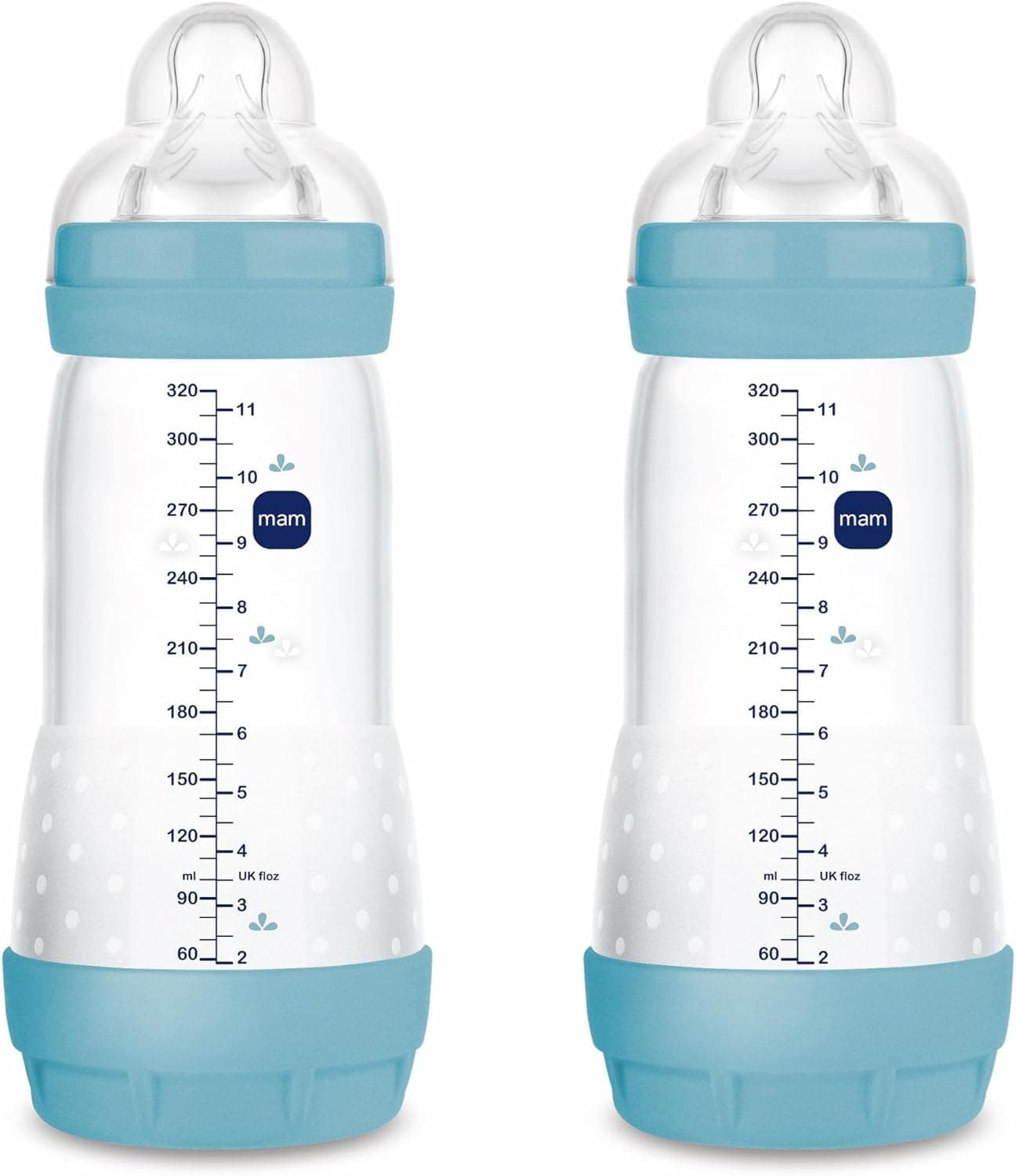 MAM Easy Start Anti-Colic | Pack de 2 biberões anticólicas autoesterilizáveis 320 ml para crianças a partir dos 4 meses