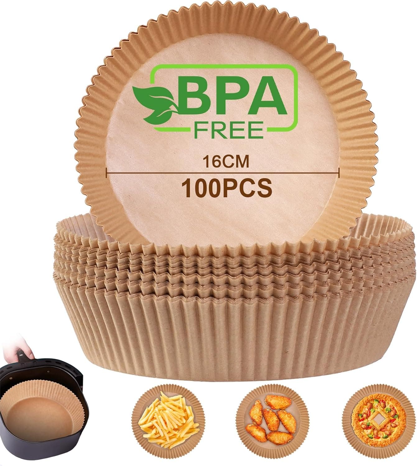 AiQInu Papel de fritadeira de ar, 100 peças pergaminho redondo forro de papel descartável, para forno, papel de óleo silicone anti-aderente para assar assar assar e micro-ondas, Backpapier