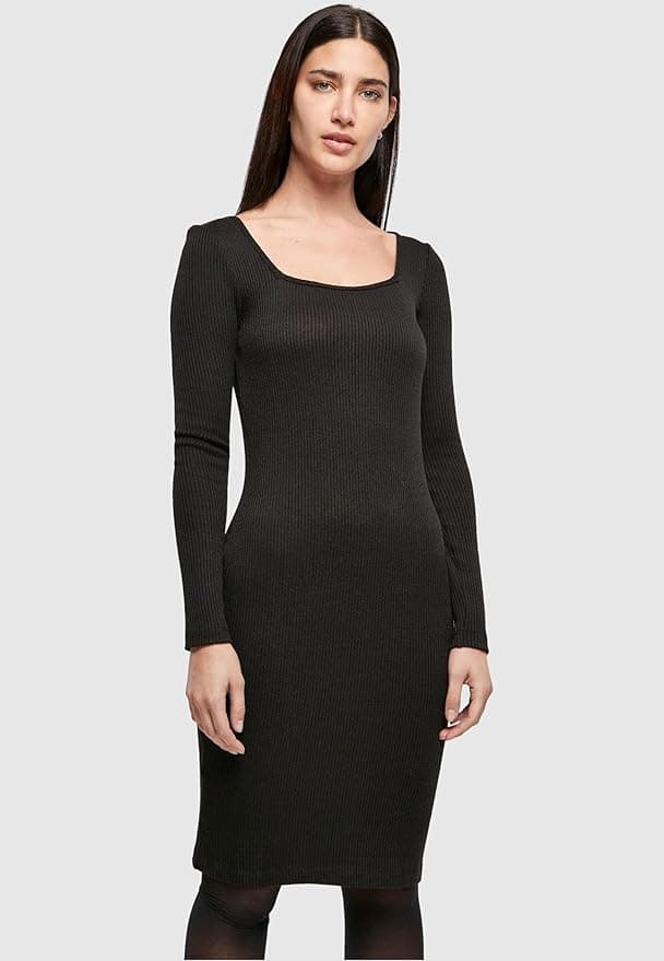 Urban Classics Ribbed Square Neck | Vestido casual de mulher com decote quadrado