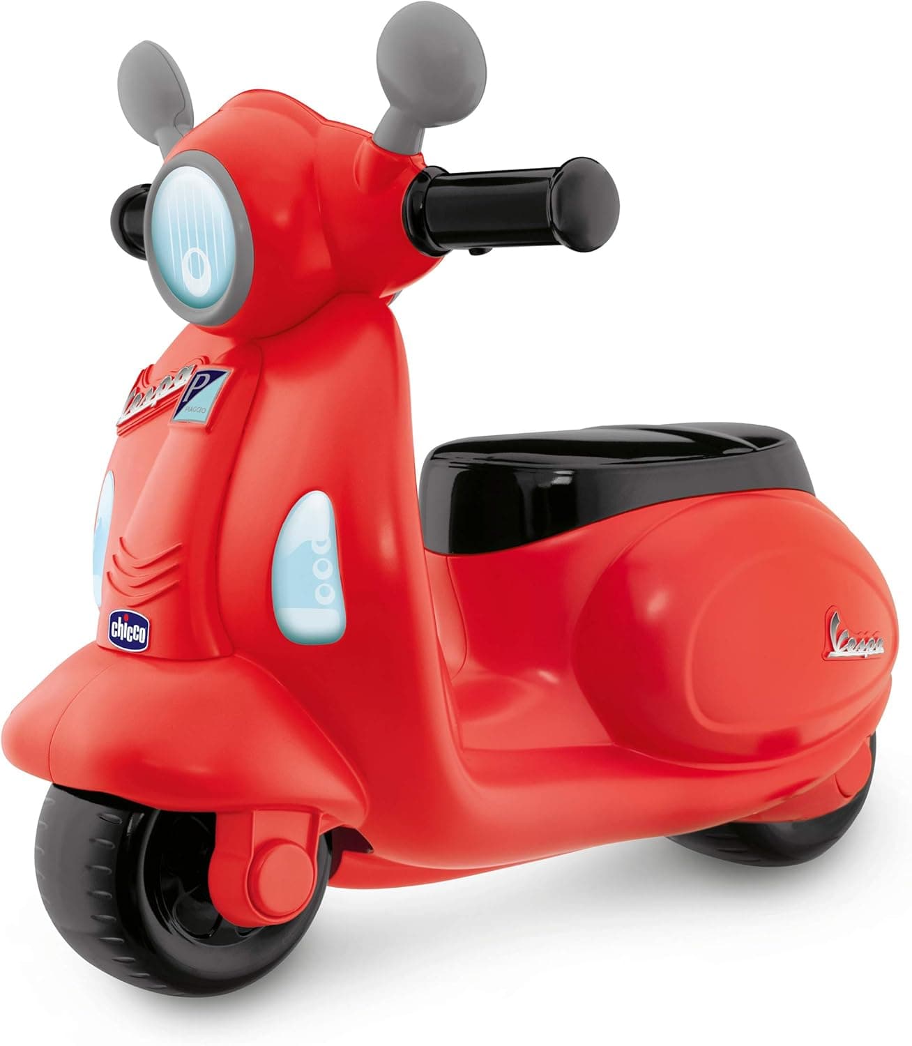 Chicco Vespa Primavera, motociclistas para crianças, brinquedo para crianças com painel eletrónico, luz, som e rodas, estabilizadores removíveis para crianças dos 1 aos 3 anos, máximo. 20 kg, vermelho