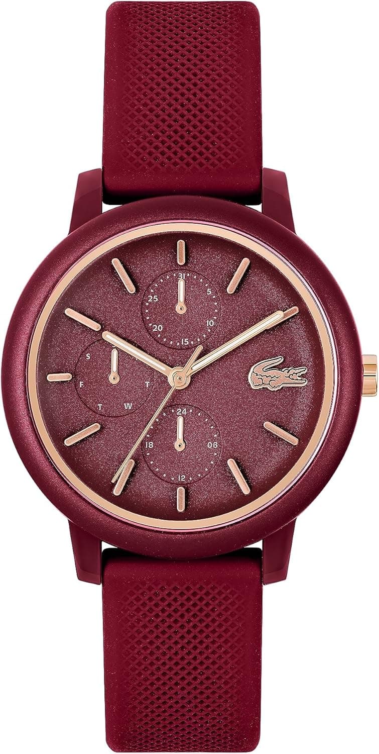 Lacoste Relógio analógico de quartzo multifuncional, para mulher coleção LACOSTE.12.12 multi com correia em silicone